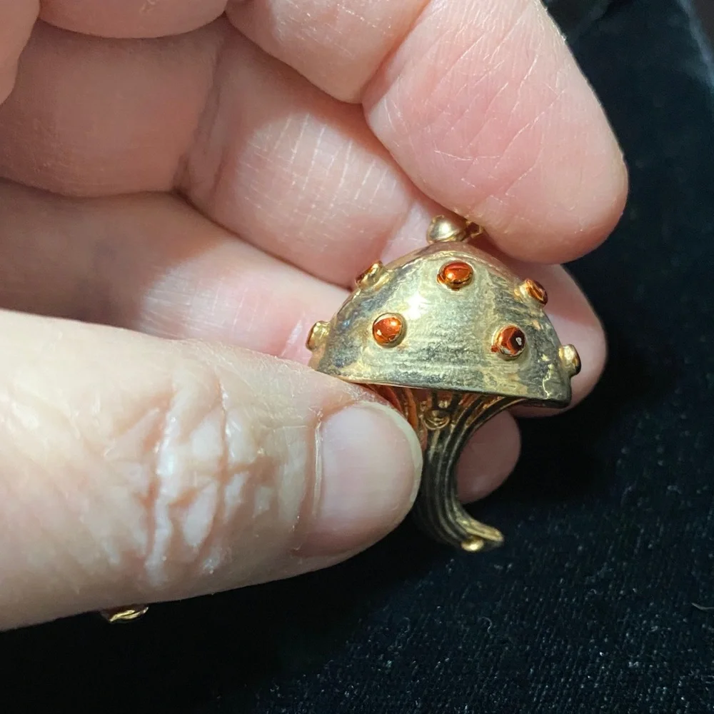 Taiwan marked vintage pair of gold tone Mushroom Brooches